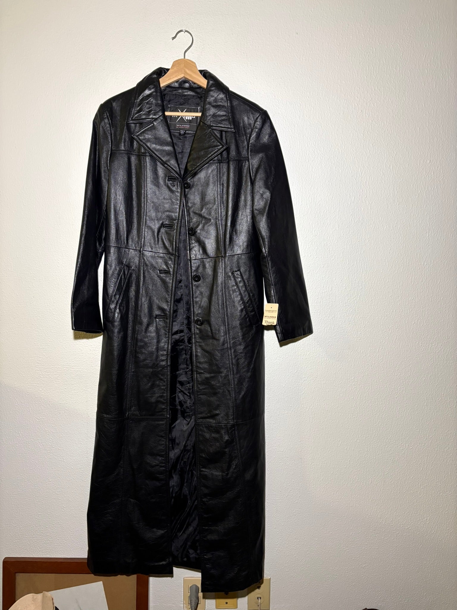 Gabardina de cuero extra larga M